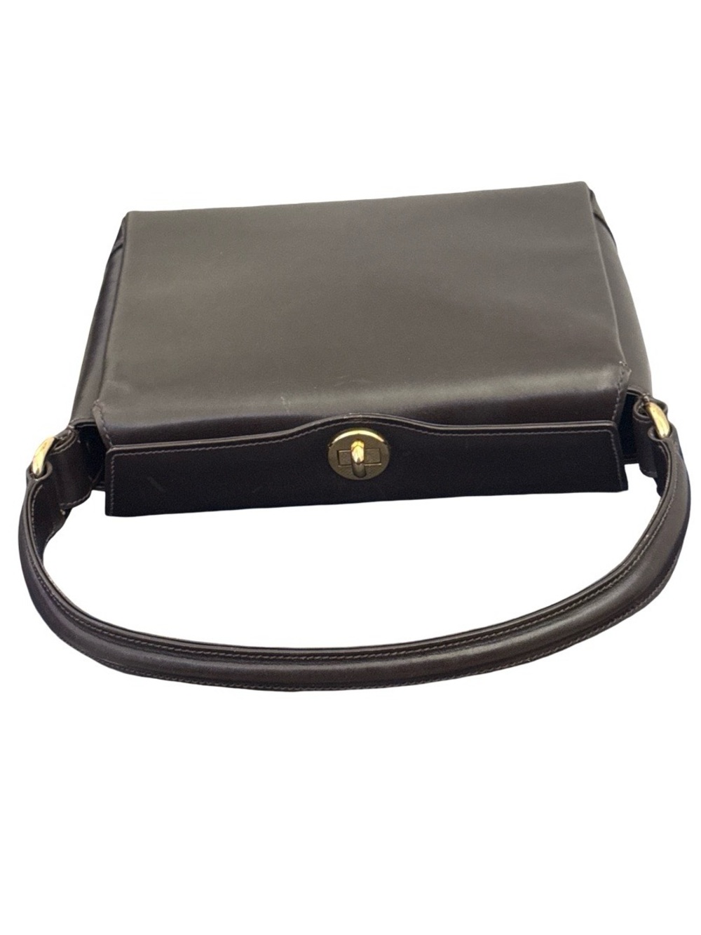 Vintage Gucci Brown Leather Top Handle Shoulder Bag Gold Turn Lock Purse - Picture 6 of 16